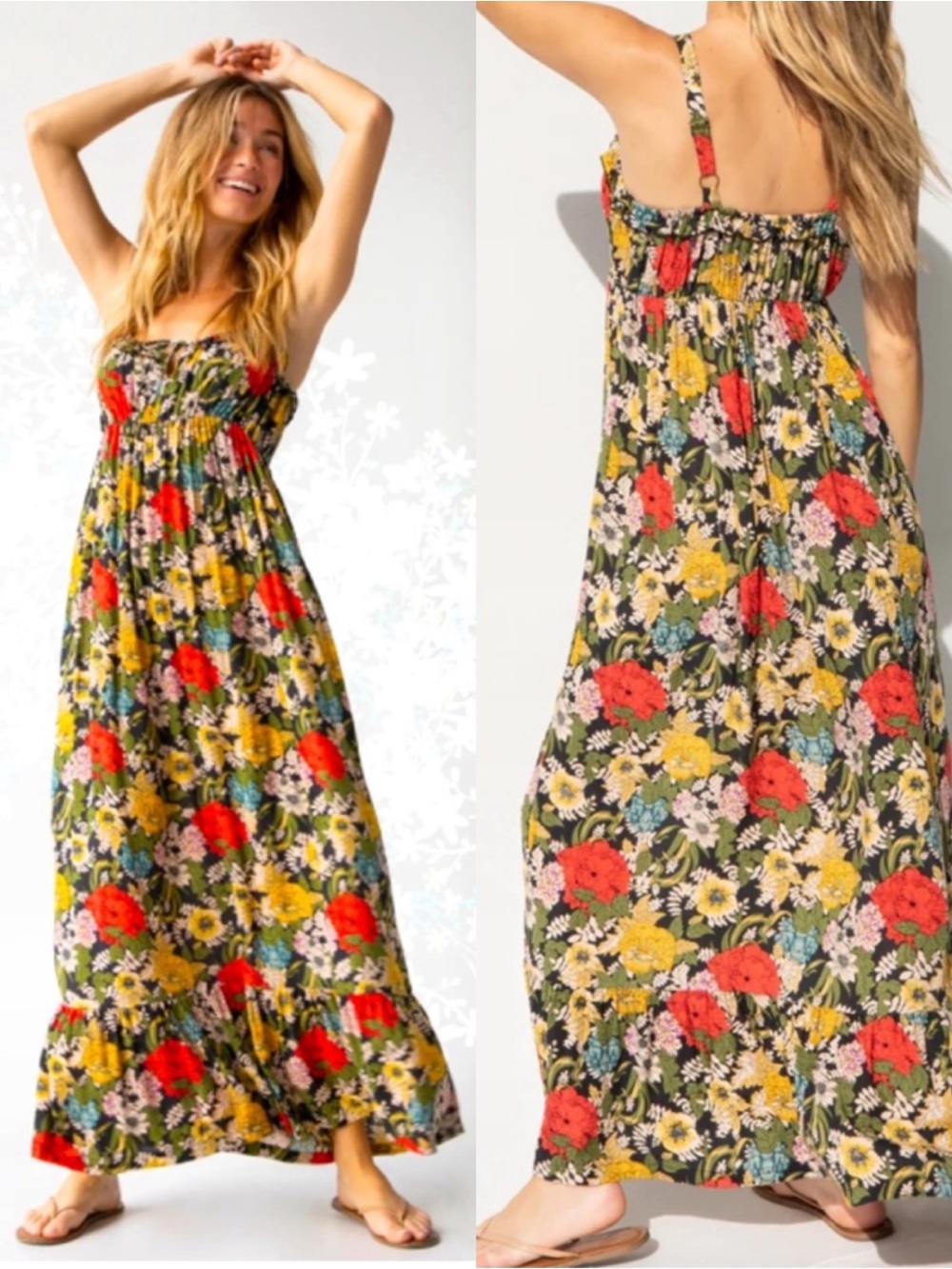 Natural Life Elizabeth Maxi Dress Black Red Poppy Floral Bohemian Hippie Boho